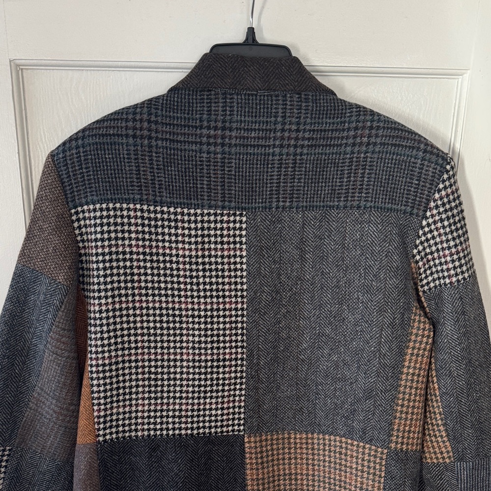 VTG International Scene Women's Brown Gray Patchwork Wool Blazer Jacket 13/14 - Picture 8 of 14